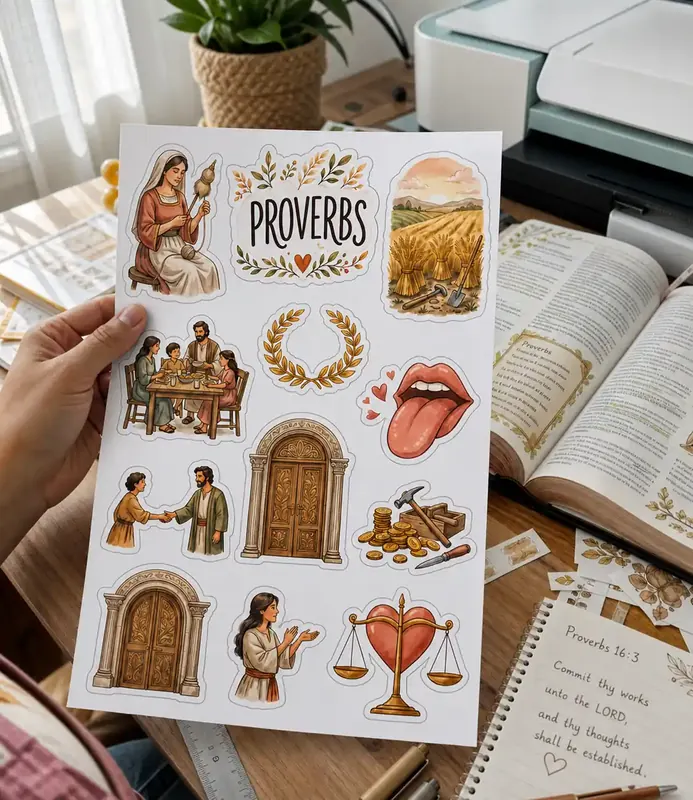 Customer with the Proverbs sheet next to her Bible